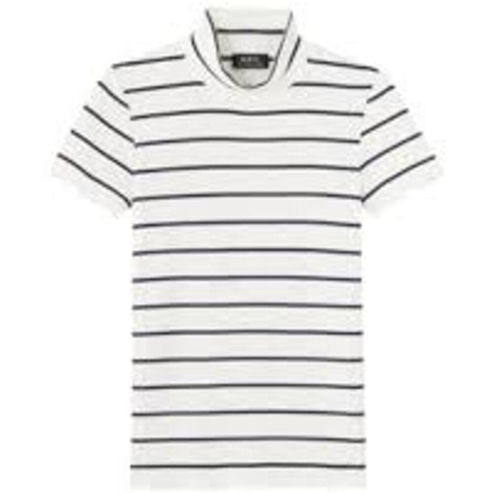 Eye Candy Soft Cozy Striped Short Sleeve Turtleneck Sweater